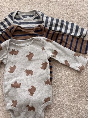 Carter’s Striped Baby Onesies in Gray, Brown, Navy